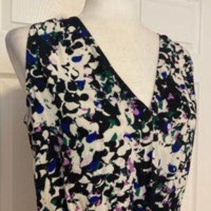 Banana Republic Black Blue Floral V-Neck Sleeveless Tiered Peplum Top